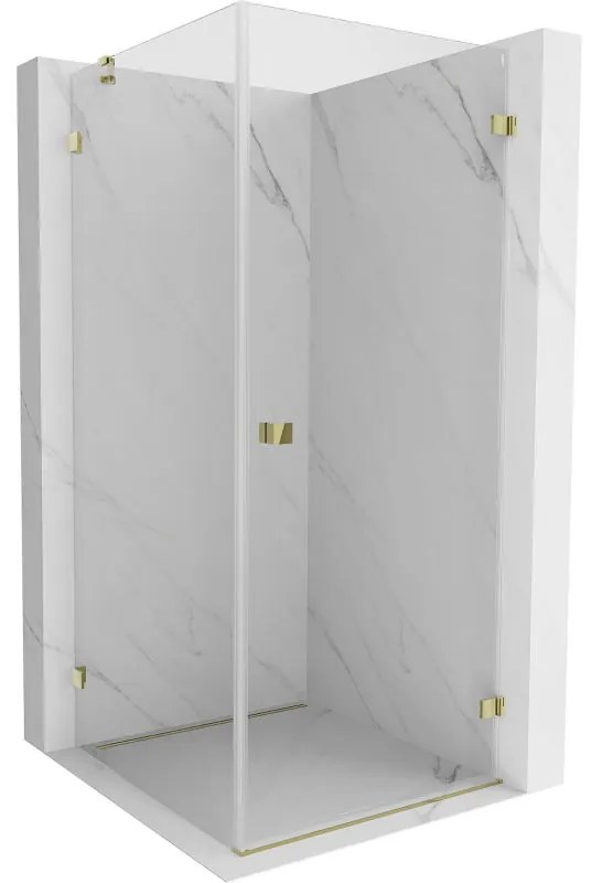 Mexen Lunar-B, pravostranný výklopný sprchový kút 90 x 90 cm, 8mm číre sklo, zlatý profil, 832-090-090-50-00-P