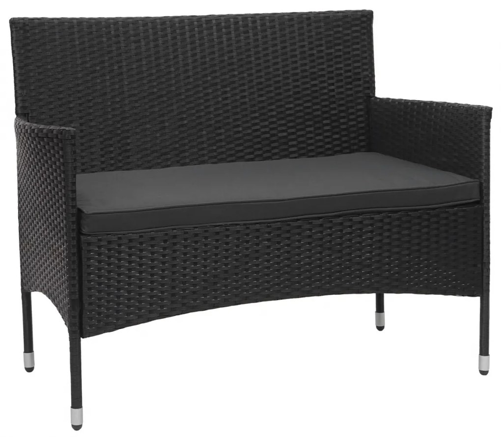 Záhradná súprava 2 kresiel, pohovky a stolíka HWC-F55 - čierna, vankúše tmavosivá