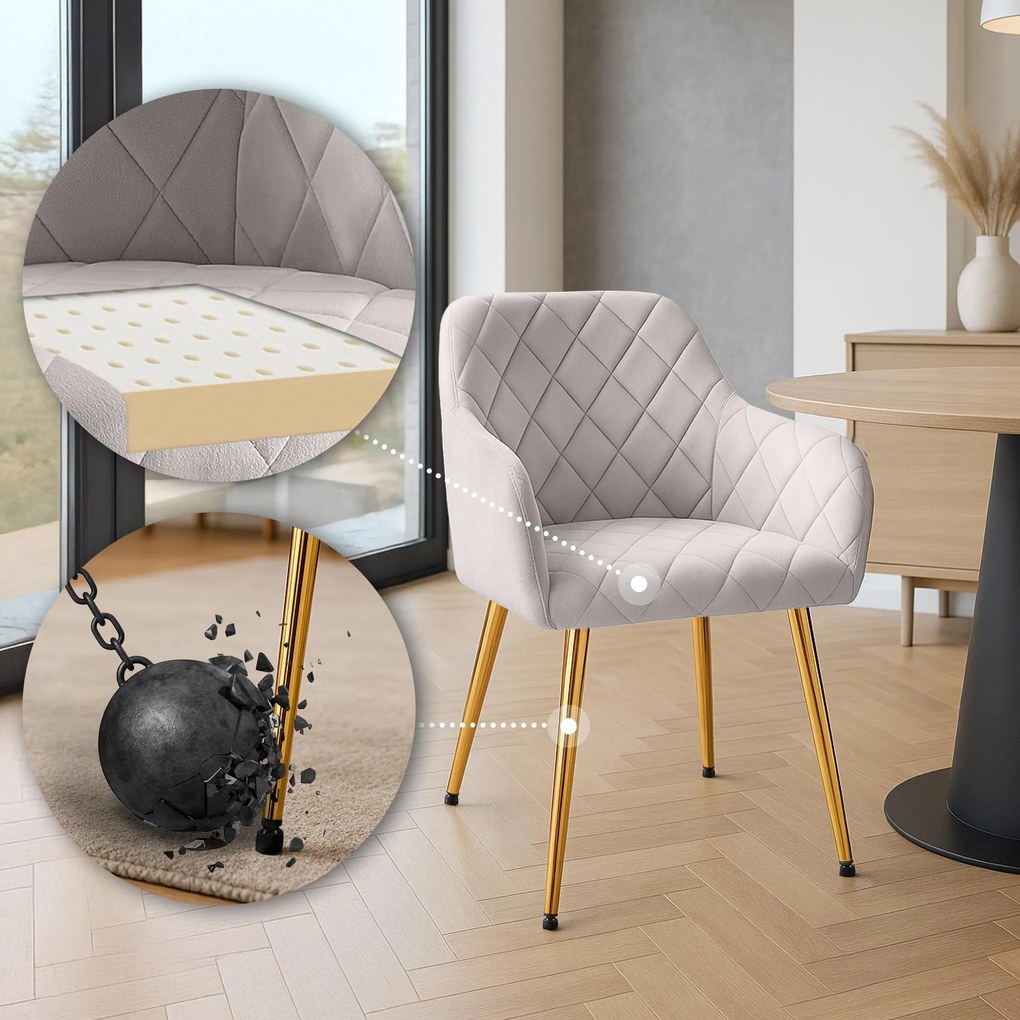 Set 2 jedálenských stoličiek Monett G - zamat, zlatý rám - šedá