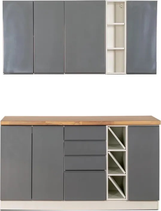 Kuchynská linka Aspen sivá - 150 cm, sivá lesk / biela mat