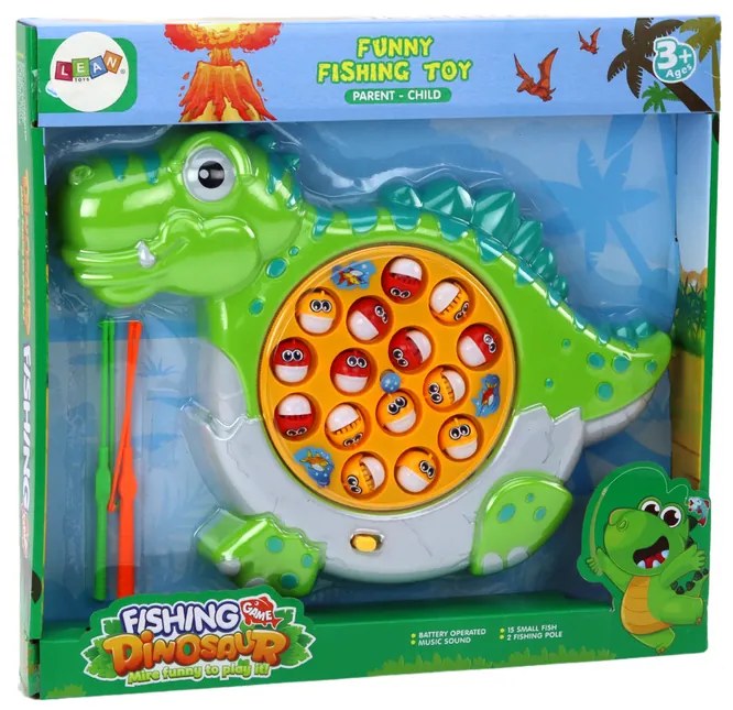 LEAN TOYS Arkádová hra – Rybolov v tvare dinosaura, zelený