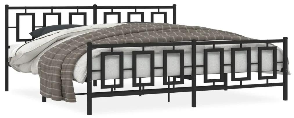 Kovový rám postele s čelom a podnožkou čierny 200x200 cm 374266