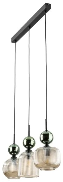 Luster na lanku SOPHIA 3xE14/10W/230V čierna/zelená/dýmová béžová