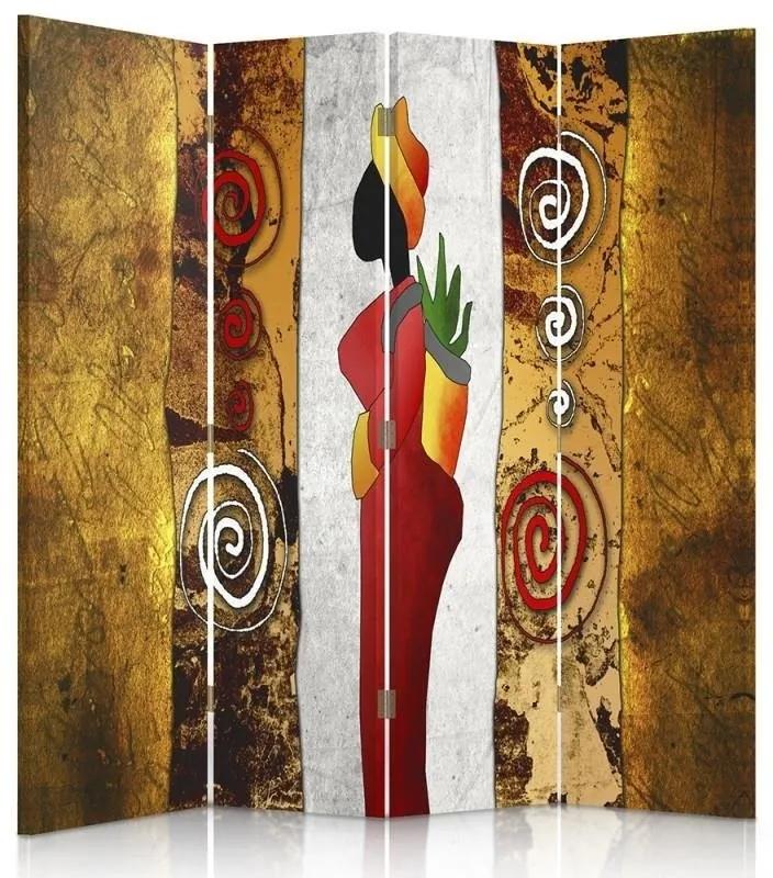 Ozdobný paraván Africká žena - 145x170 cm, štvordielny, obojstranný paraván 360°