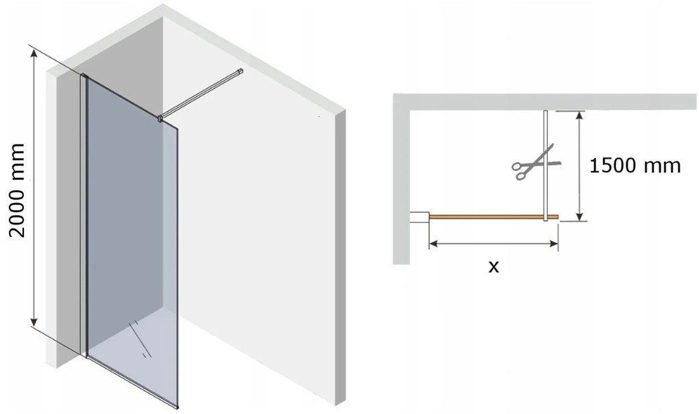 Mexen Kioto, sprchová zástena Walk-In 55x200 cm, 8mm číre sklo, 800-055-000-00-00