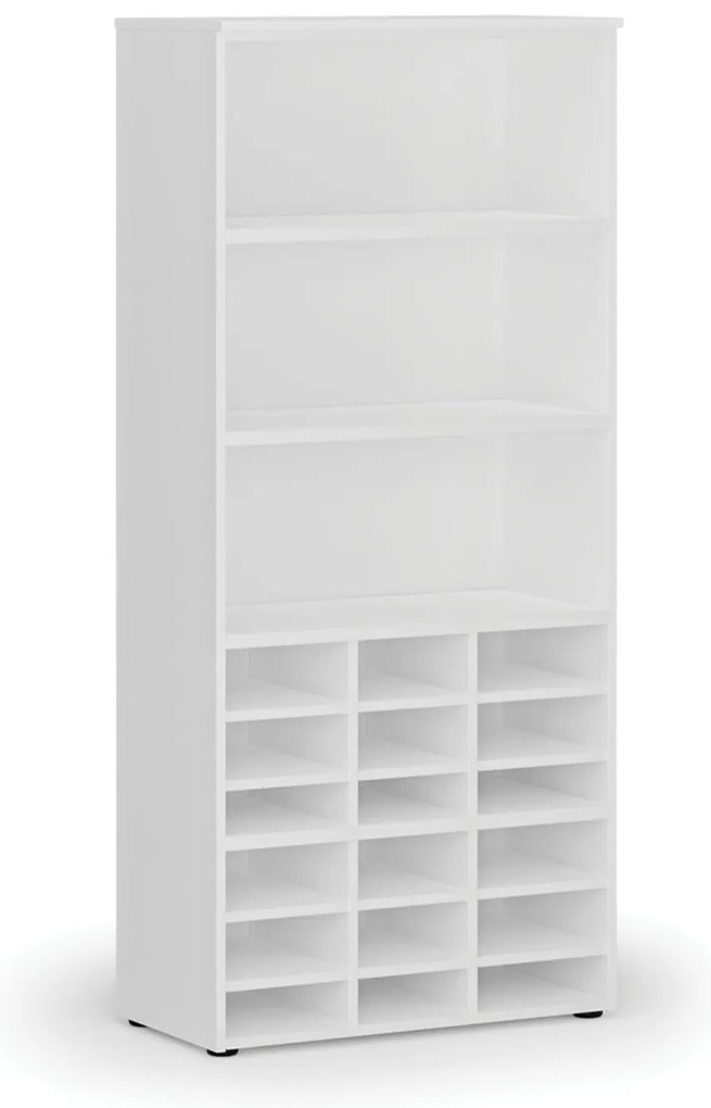 Triediaci regál PRIMO WHITE, 800 x 420 x 1781 mm, 18 priehradok, biely