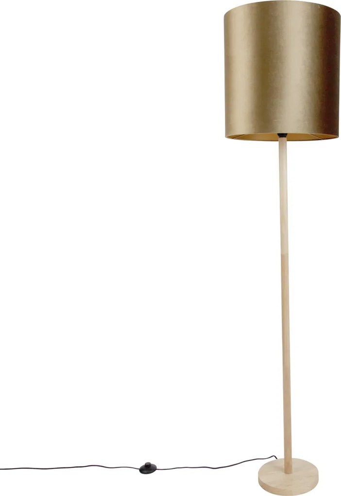 Drevená stojaca lampa s bronzovým zamatovým tienidlom 40 cm - Mels