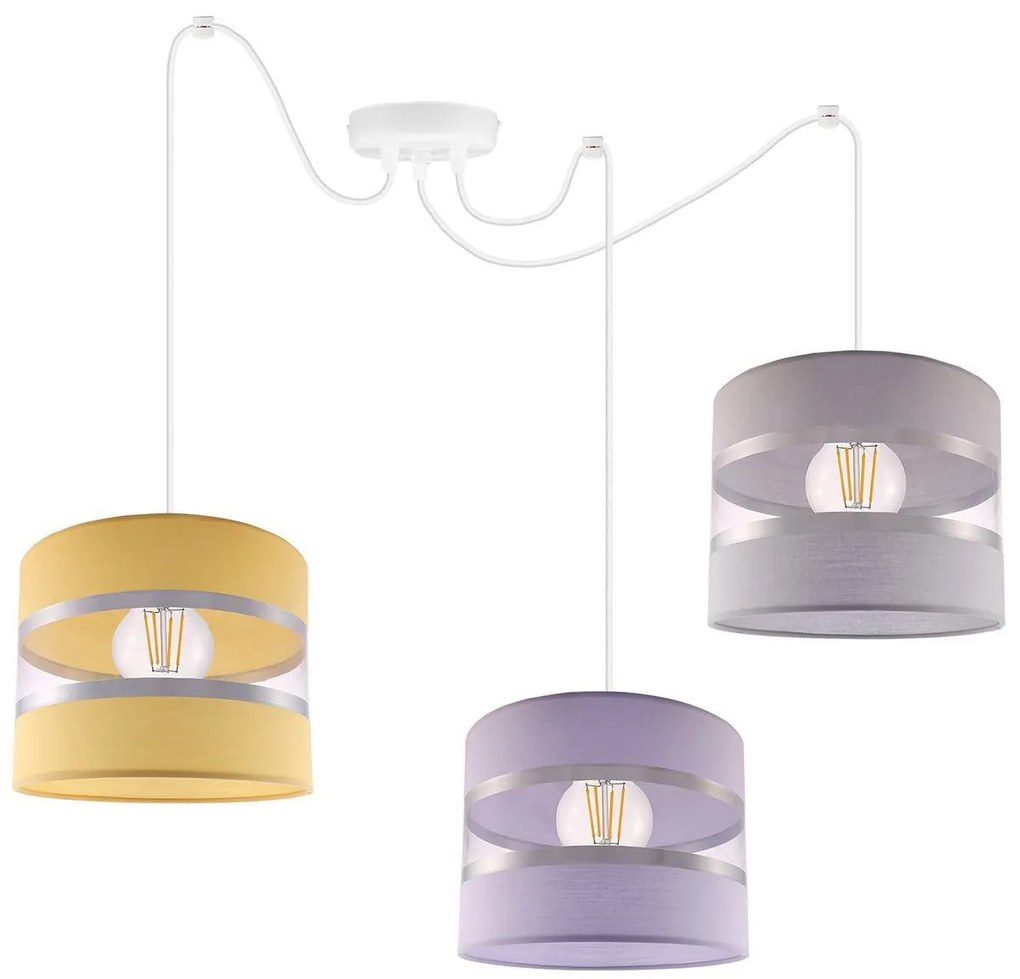 Závesné svietidlo Elegance Spider, 3x textilné tienidlo (mix 8 farieb), w