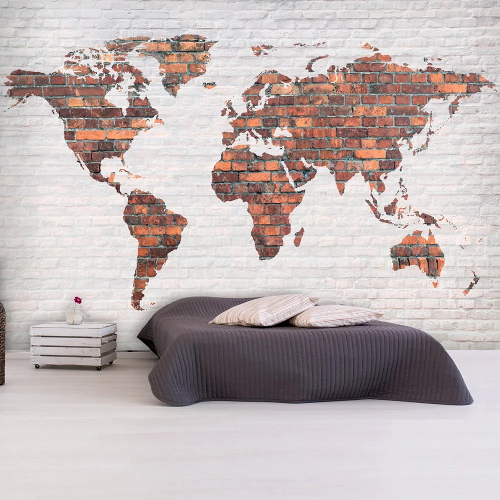 Fototapeta - Mapa sveta: Tehlový múr   + zadarmo lepidlo