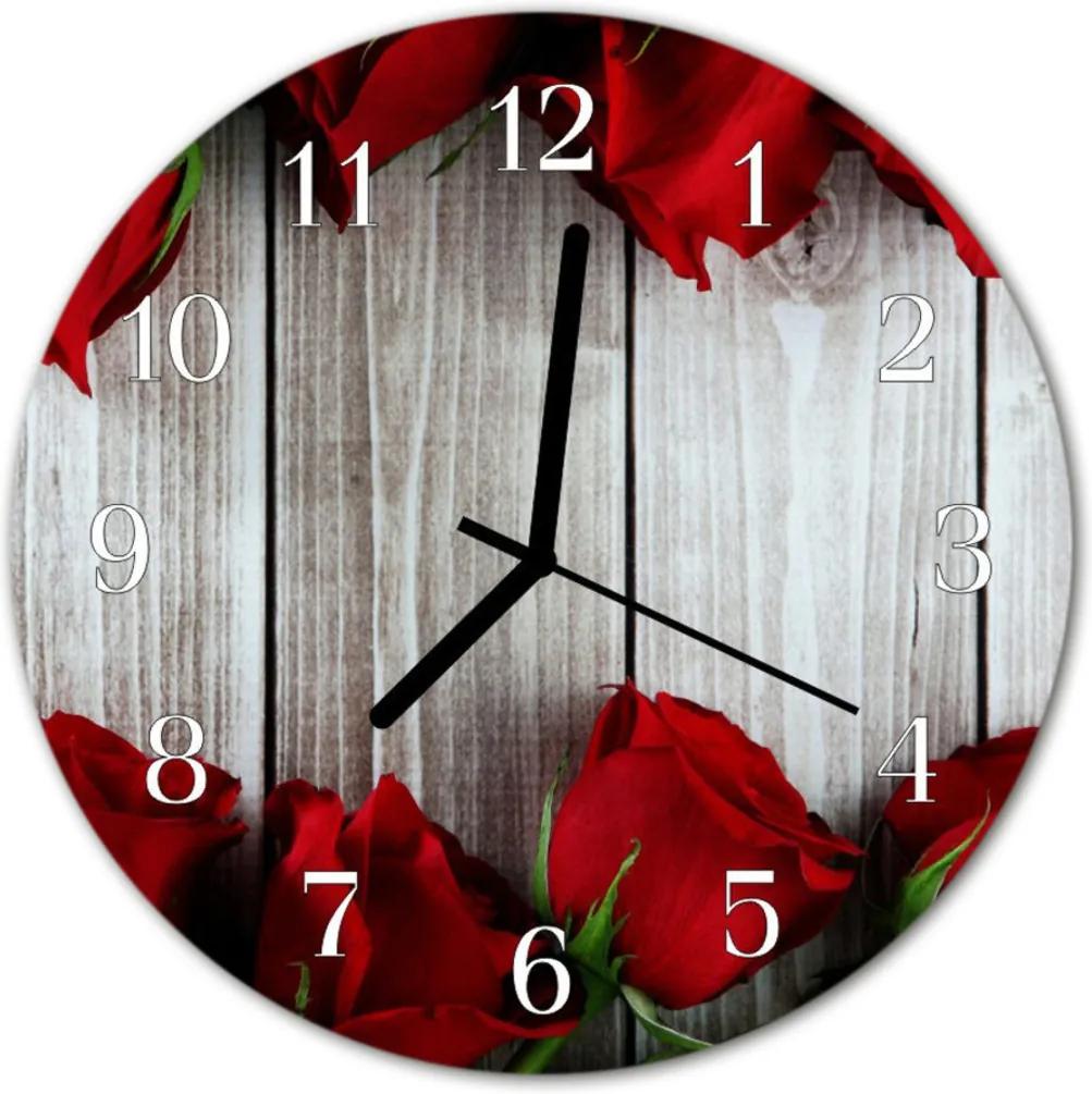 Nástenné sklenené hodiny  Ruže na doske