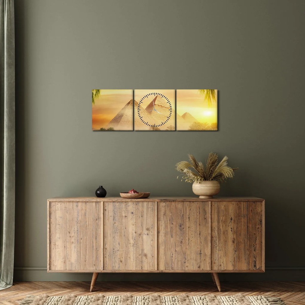 Obraz - Pyramídy (s hodinami) (90x30 cm)