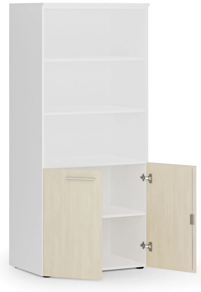Kombinovaná kancelárska skriňa PRIMO WHITE, nízke dvere, 800 x 500 x 1781 mm, biela/breza