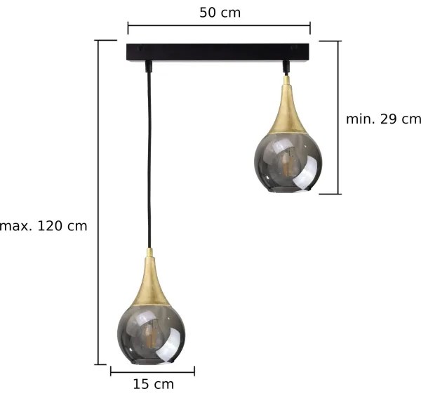 Luster na lanku LACRIMA SMOKY 2xE27/60W/230V
