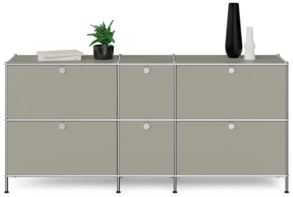 Veľká kovová odkladacia skrinka »CN3« so 6 výklopnými priehradkami, svetlosivá