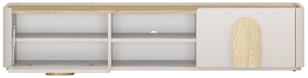 TV stolík Amilio 170 cm so zásuvkou - kašmír / olejovaný dub / úchytky svetlý dub