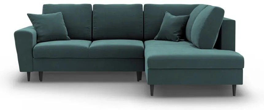 Zamatová rozkladacia/s úložným priestorom rohová pohovka v petrolejovej farbe (pravý roh/do L) Kyoto – Cosmopolitan Design