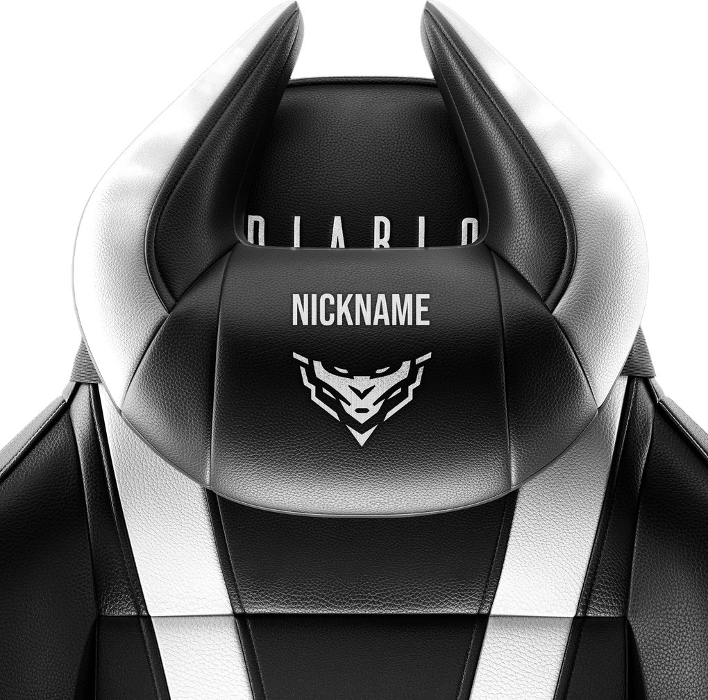 Záhlavný vankúšik Diablo Chairs X-Horn s Vašou výšivkou čierno-biely