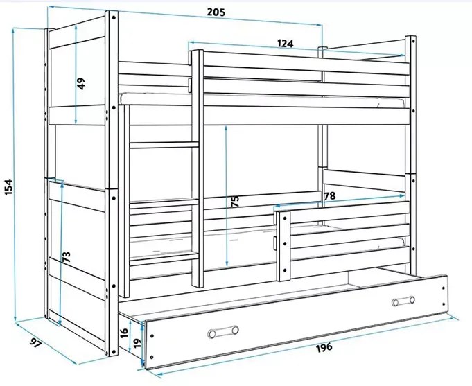 Poschodová detská posteľ RICO WHITE 90x200 cm - VIAC FARIEB