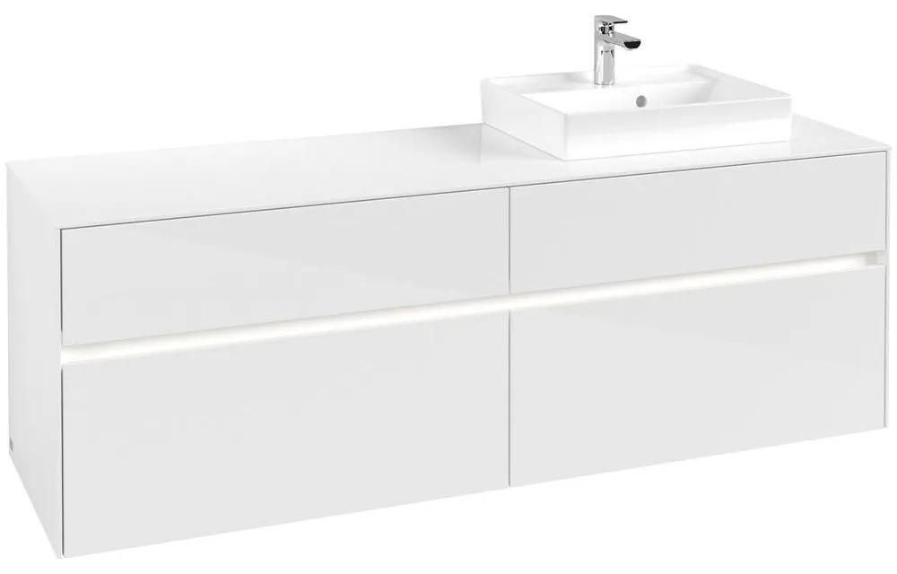 VILLEROY &amp; BOCH Collaro závesná skrinka pod umývadlo na dosku (umývadlo vpravo), 4 zásuvky, s LED osvetlením, 1600 x 500 x 548 mm, Glossy White, C079B0DH