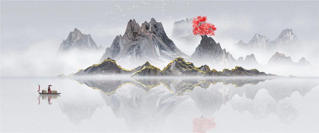 Obraz - Hory v hmle (120x50 cm)
