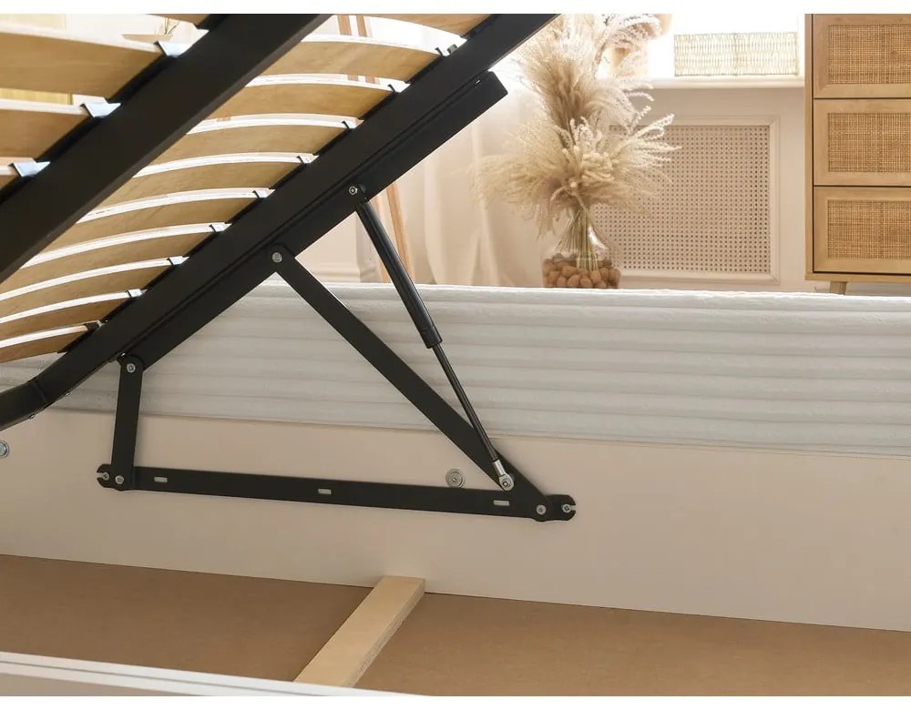 Béžová čalúnená dvojlôžková posteľ s úložným priestorom s roštom 180x200 cm Jade – Bobochic Paris