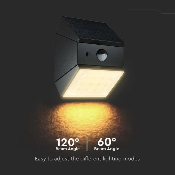 LED nástenné solárne svietidlo so senzorom LED/2,5W/3,7V IP65 1200 mAh čierne