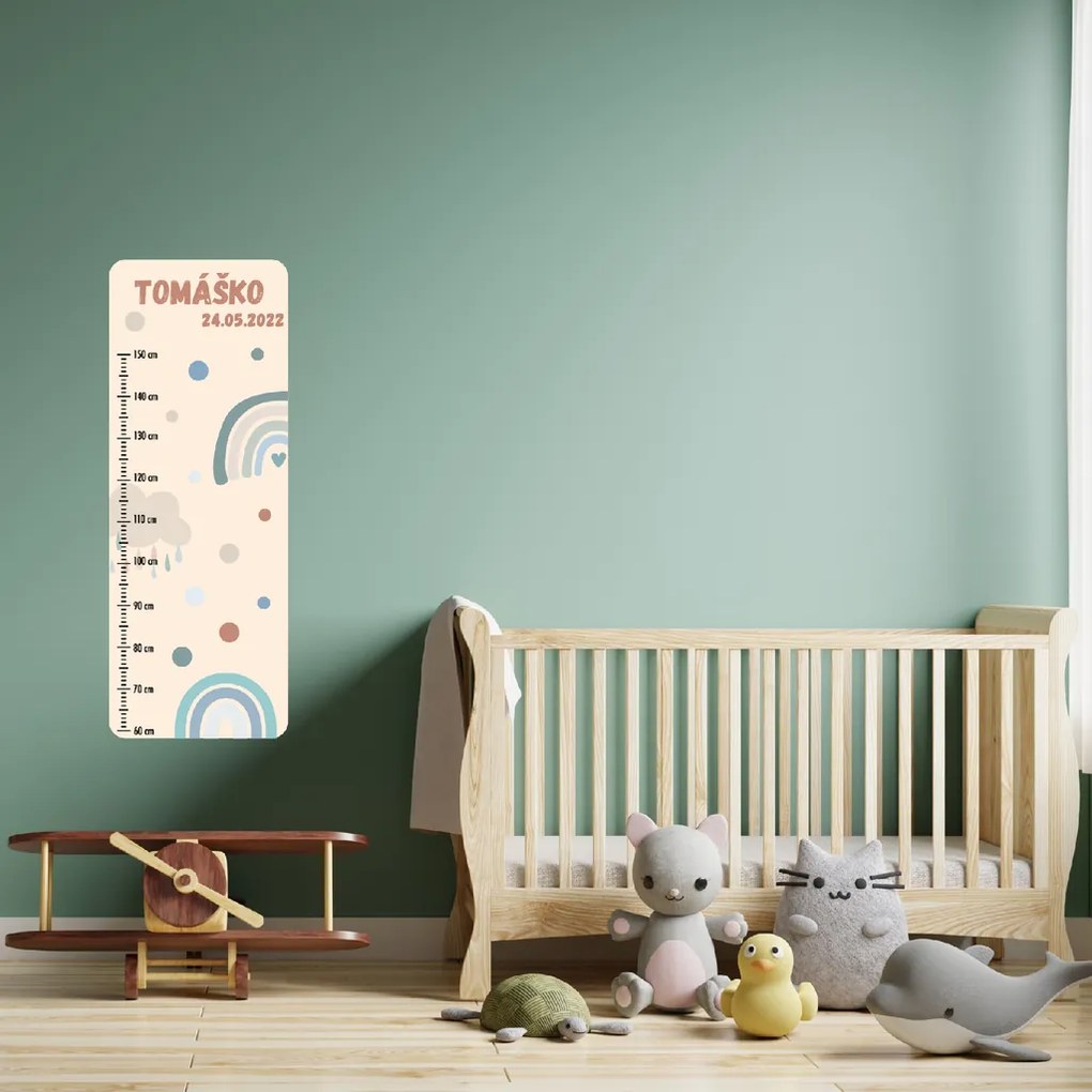 PIPPER. Detský meter s menom - Dúha 2 - textilná nálepka na stenu