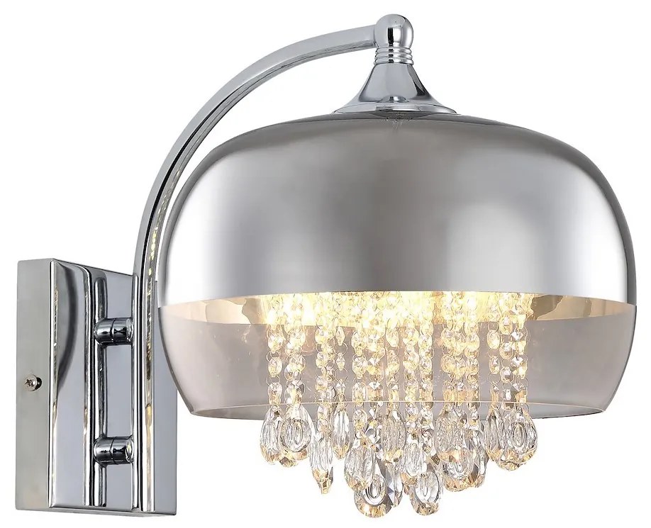 Nástenné svietidlo Luna, 1x kryštáliky/chrómové/transparentné sklenené tienidlo, ch