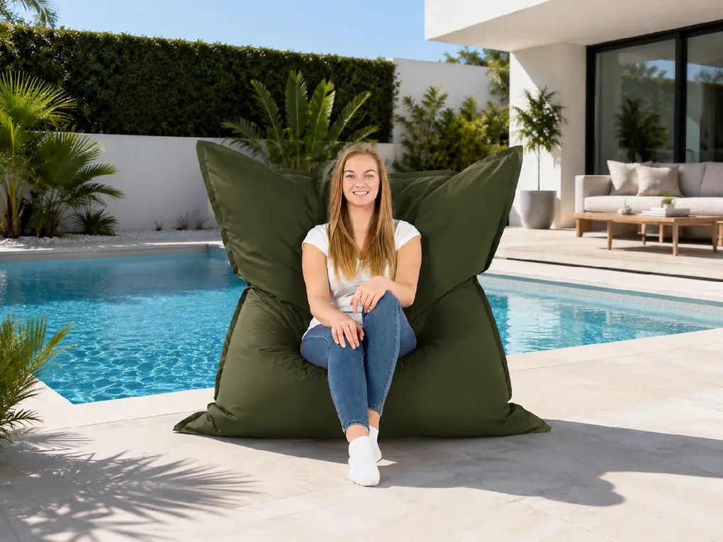 Set 2 sedacích vakov k bazénu Vankúš XXL Outdoor, tmavozelený a čierny, 135 × 175 cm