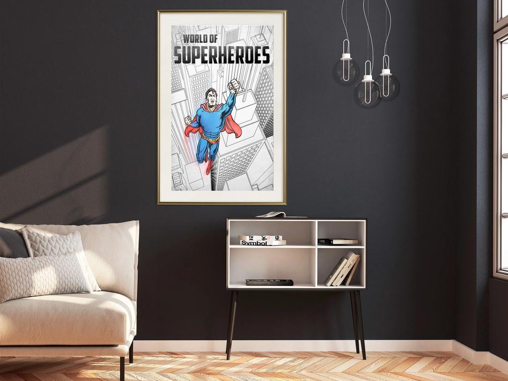 Artgeist Plagát - World of Superheroes [Poster] Veľkosť: 30x45, Verzia: Čierny rám s passe-partout