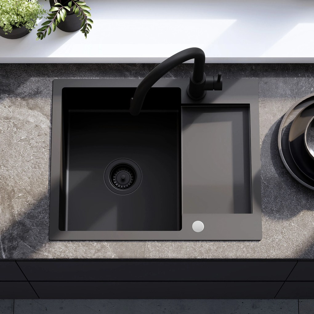 Rea Paul, 1-komorový oceľový drez 600x480x185 mm, čierna matná, ZLE-06011