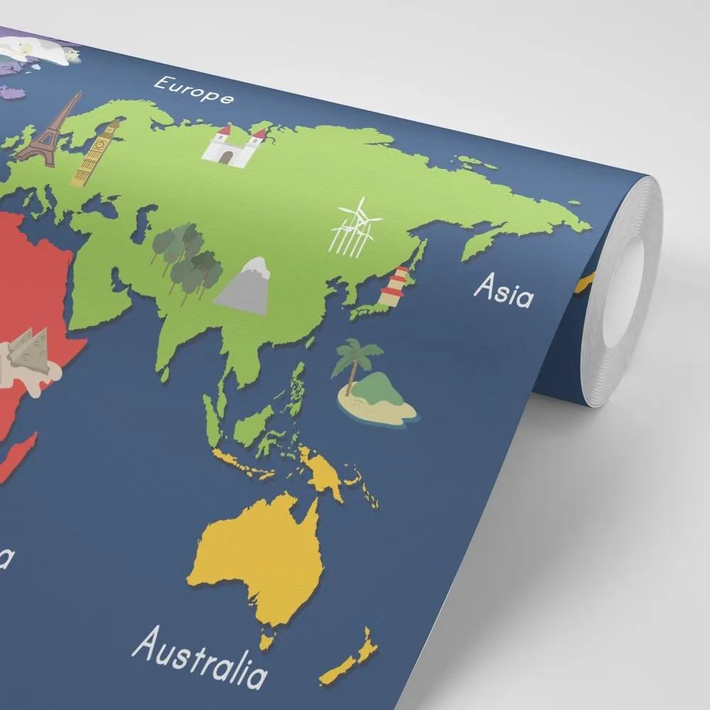 Samolepiaca tapeta mapa sveta s dominantami - 375x250