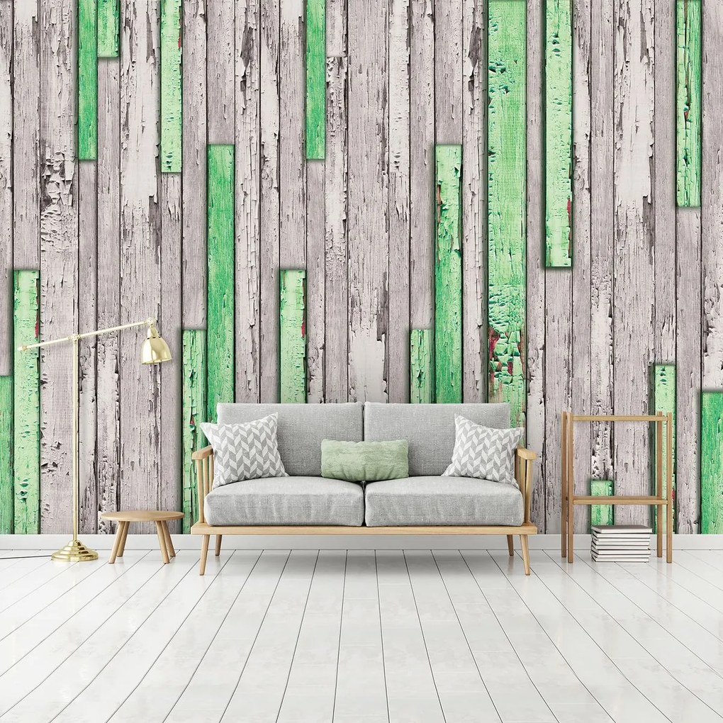 Fototapeta - Šedá a zelená potrhaná doska (152,5x104 cm)