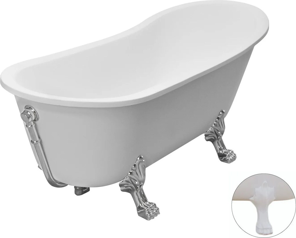 Besco Akrylátová voľne stojaca vaňa Olaya 160x68 s prepadom BESCO-Typ výpuste: Click-Clack s prepadom, chróm, BESCO-Nôžky: Čierna mat