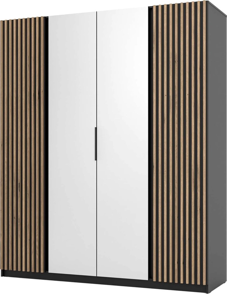 4-dverová skriňa do spálne s zrkadlom a lamelami Dravero Bl/bl-ev 2LAM 2L