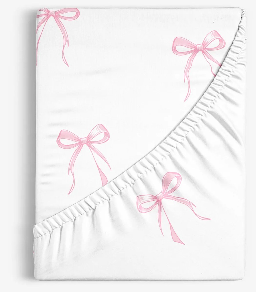 Goldea bavlnená napínacia plachta - ružové mašličky 90 x 200 cm