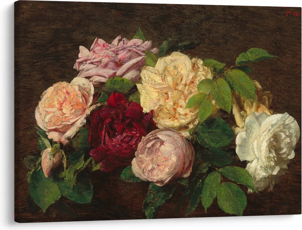 Obraz - Henri Fantin-Latour, Roses de Nice on a Table, reprodukcia (70x50 cm)
