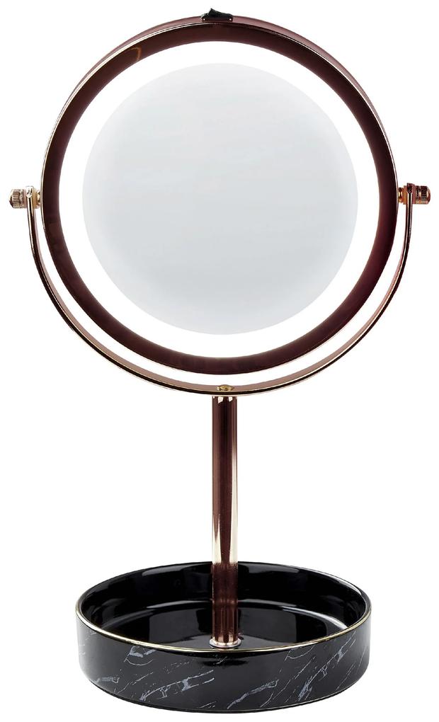 Kozmetické LED zrkadlo ø 26 cm ružovozlatá/čierna SAVOIE Beliani