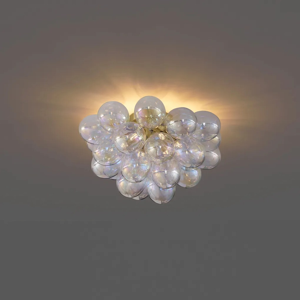 Dizajnové stropné svietidlo mosadzné s dúhovým sklom 6 svetiel - Uvas