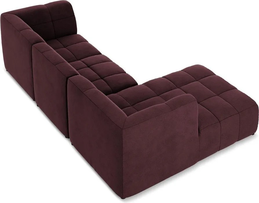 Vínovočervená zamatová rohová pohovka (ľavý roh/s leňoškou) Aloha – Makamii