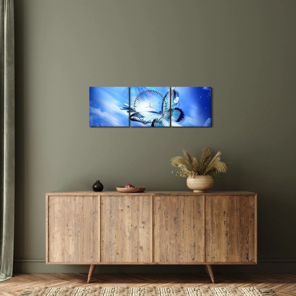 Obraz - Motýľ, symbol nádeje (s hodinami) (90x30 cm)