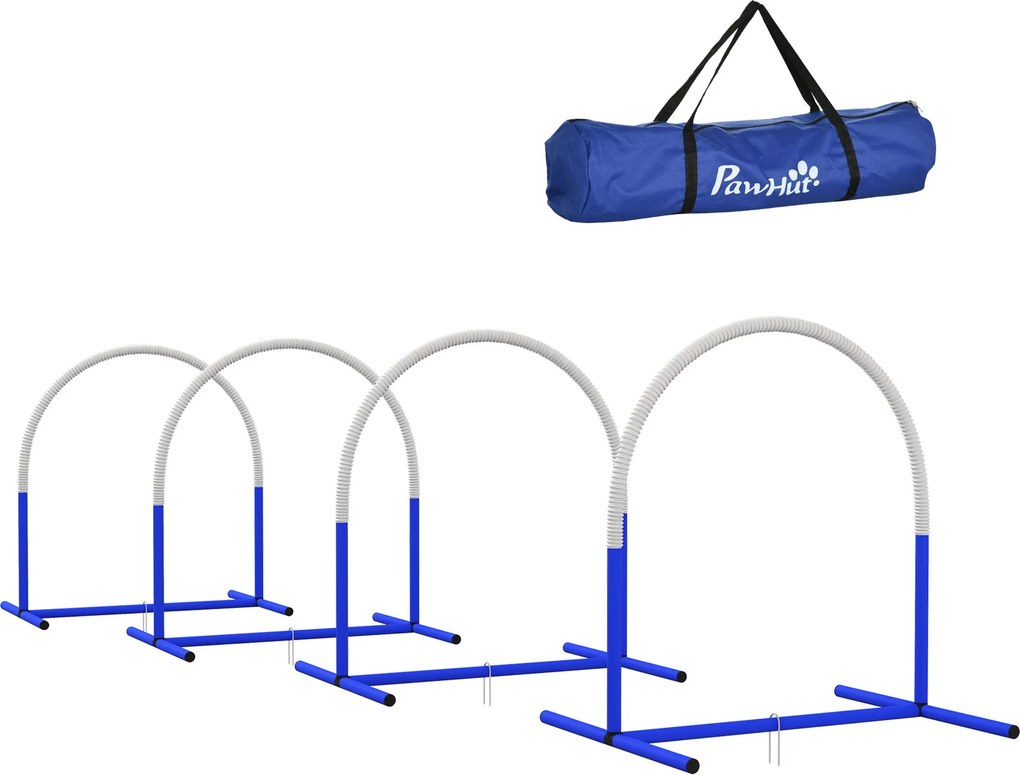 PawHut Cvičebný Set na Šikovnosť pre Psov, Set na Agility, 4-dielna sada pre starších psov, cvičebný set so spoločnou taškou, Modrá+Biela, 88 x 64 x 9