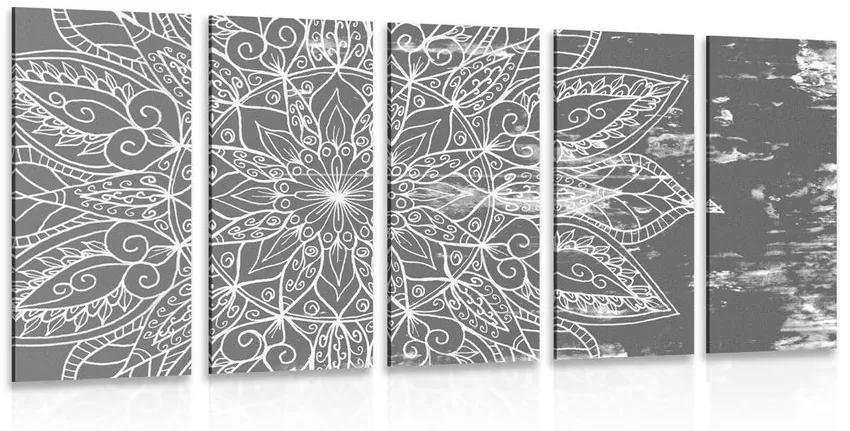 5-dielny obraz textúra Mandaly v čiernobielom prevedení Varianta: 200x100