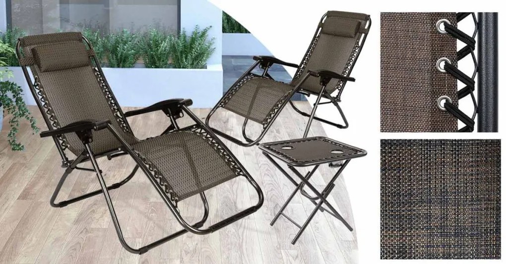 2 ks záhradných ležadiel zero gravity so stolom