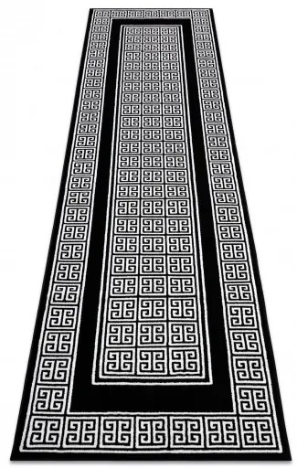 Dywany Łuszczów, Koberec behúň Gloss 6776 85 greek black/ivory, 80x250, čiernobiela, obývacia izba