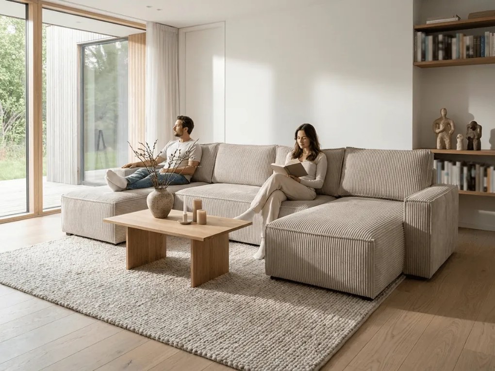 AKCIA Béžová sedacia súprava do tvaru U SMART COSARO 295x140 cm II. akosť