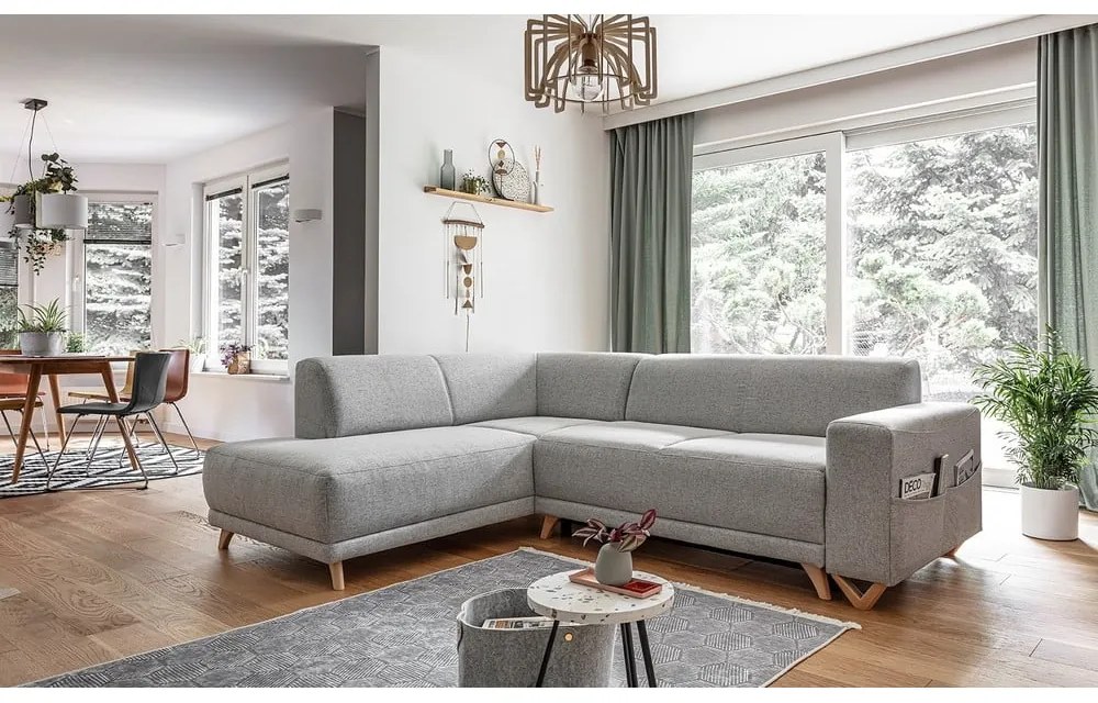 Svetlosivá rozkladacia/s úložným priestorom rohová pohovka (ľavý roh/do L) Classy Sophie – Miuform