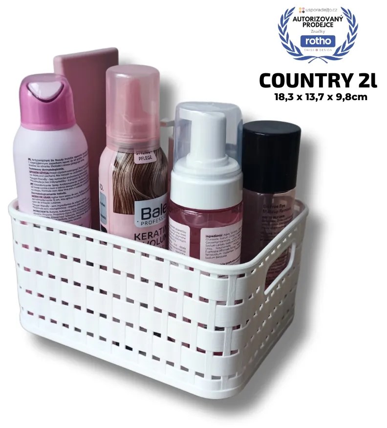 Rotho Plastový košík COUNTRY, rovný, biely (2 l – 18 x 14 x 10)