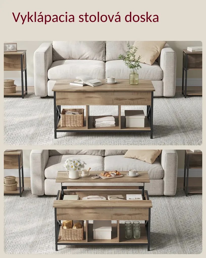 Výškovo nastaviteľný konferenčný stolík LUBOR, 60x100x(48-62)cm, camel hnedá/čierna Vasagle