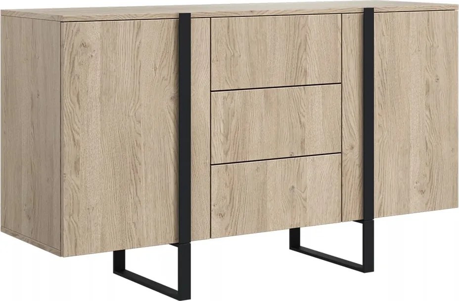 Dvojdverová komoda Verica 150 cm so zásuvkami - dub biszkoptový / čierne nohy
